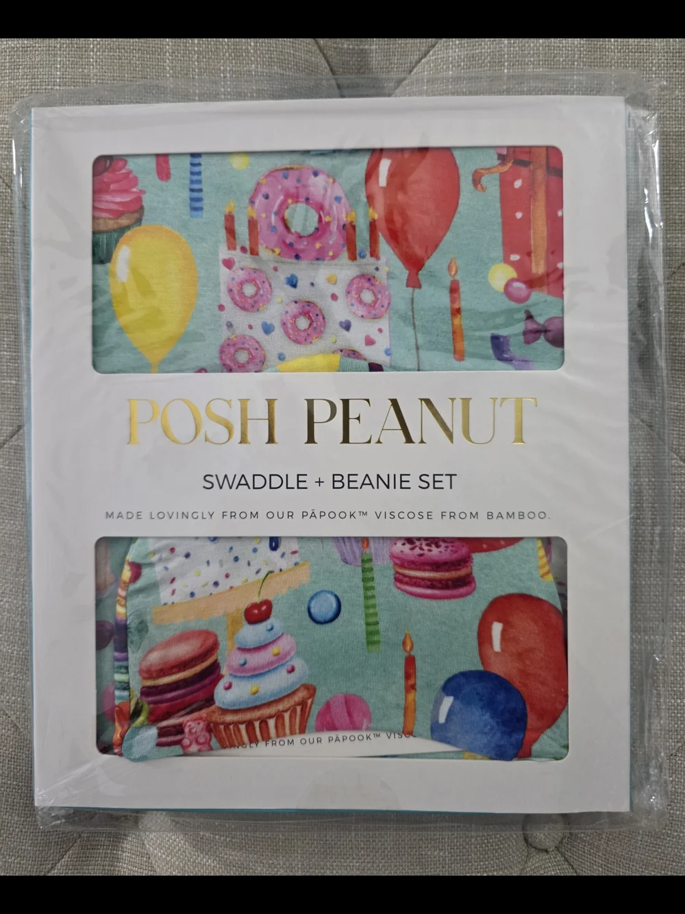 Posh Peanut Happy Birthday Infant Swaddle Beanie Set Unisex Newborn Hospital NWT